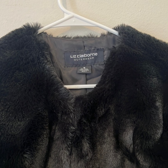Liz Claiborne Front Clasp Black Fur Coat - Picture 2 of 3